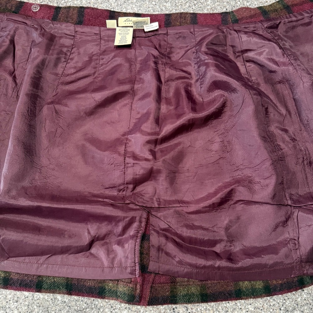 Eddie Bauer Womens Plaid Wool Blend Wrap Skirt Burgundy Green Size 8 Vintage - Picture 5 of 9